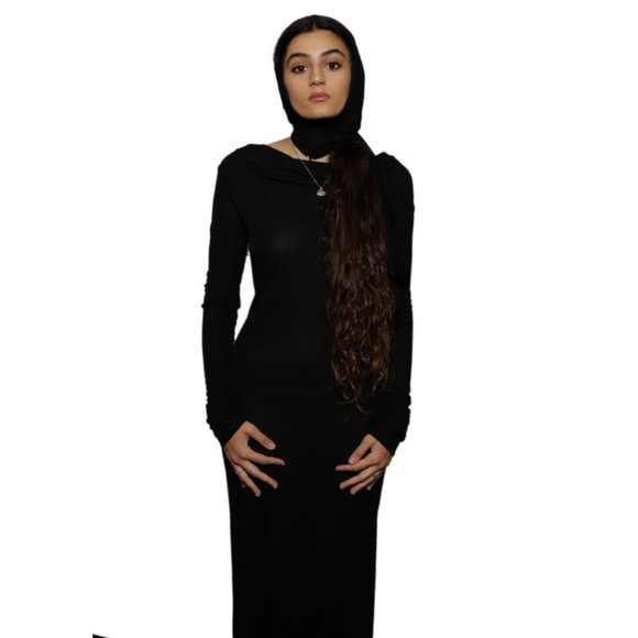 Versace Dresses & Skirts - Versace Spring 2018 Ready to Wear Black Cowl Neck Dress with Head Scarf Sz 40